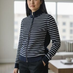 Ralph Lauren Navy/White Striped Zipper Front Cardigan